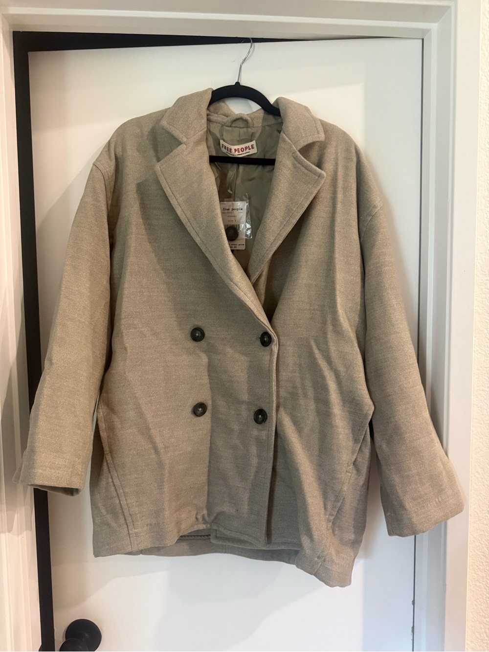 Free People Taupe Double-Breasted Peacoat